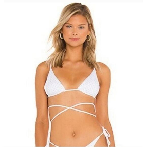 L*Space Kara Studded Bikini Top in White Size Medium Triangle - Picture 1 of 5
